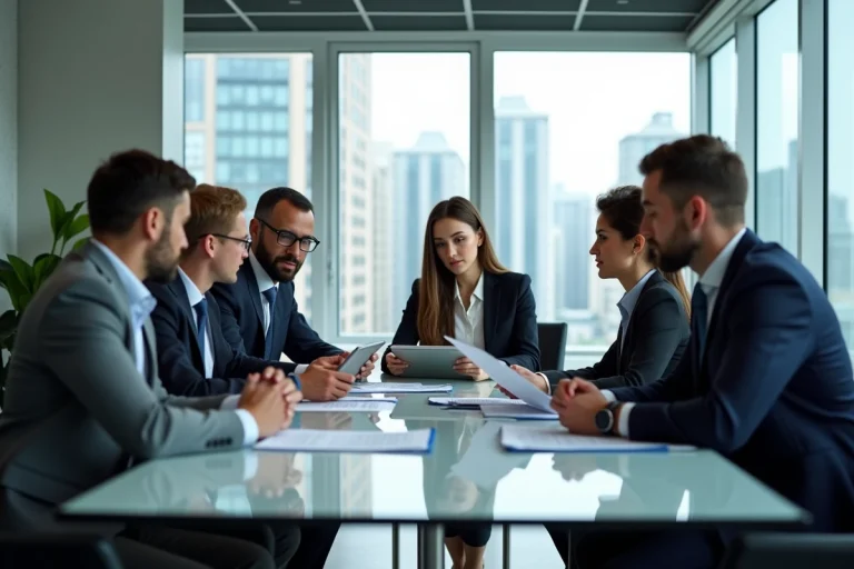 Groupe de professionnels en réunion d'affaires modernes