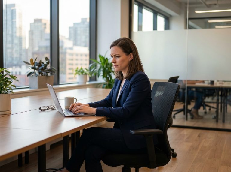 Femme en blazer travaillant sur un ordinateur dans un bureau moderne