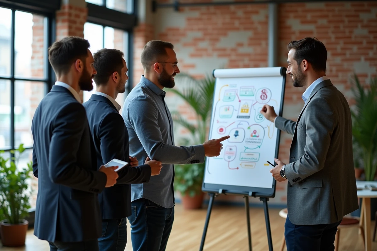 Groupe professionnel collaborant autour d